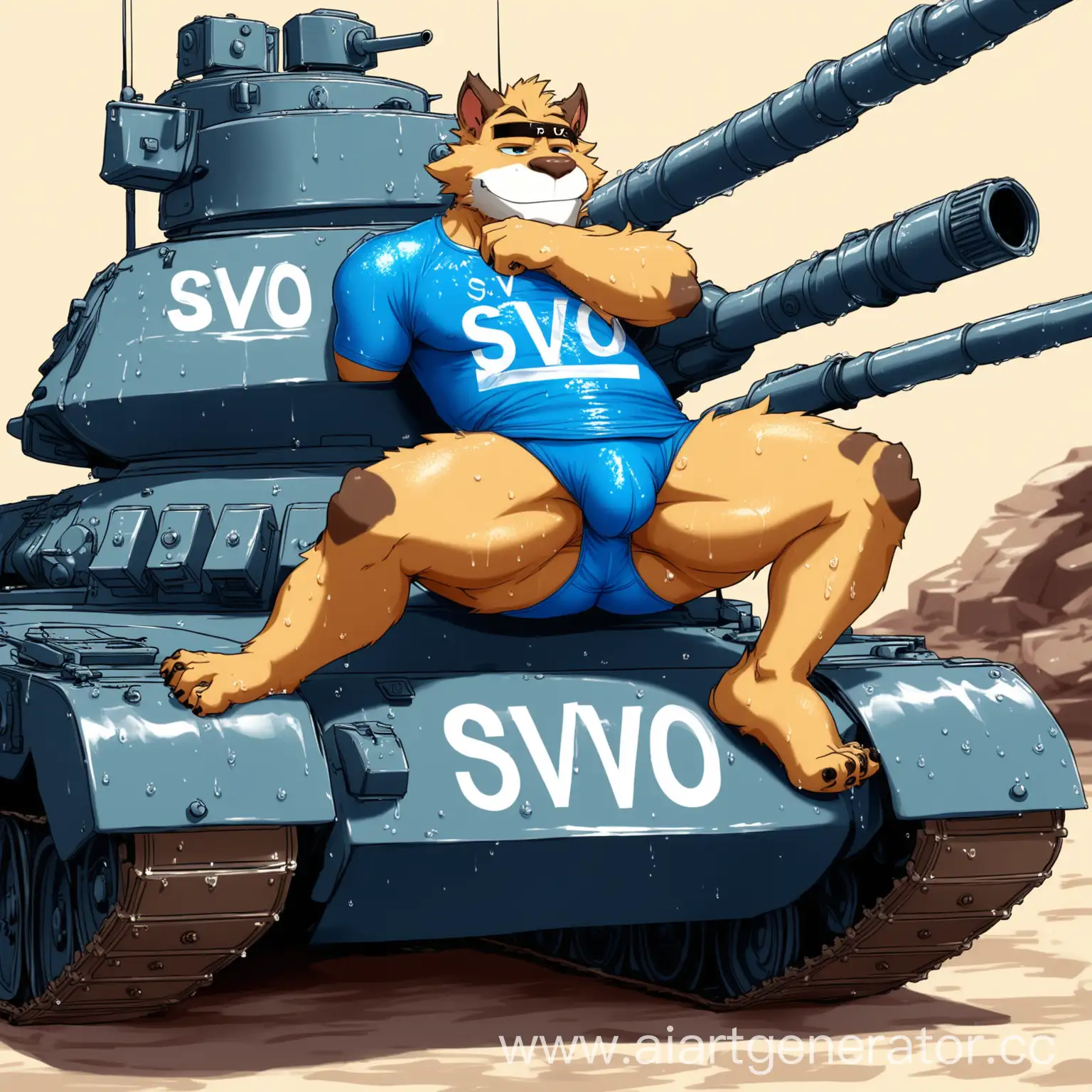 Sensual-Furry-Man-Poses-on-Tank-in-Tight-Blue-Briefs-and-Wet-SVO-TShirt