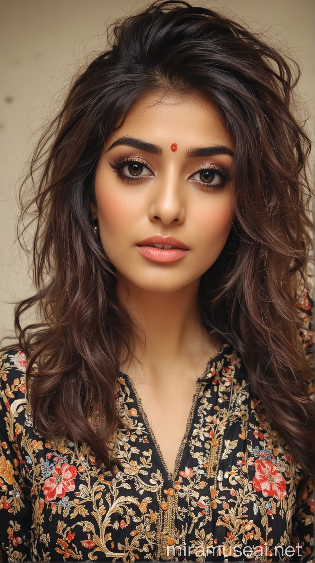 Extreme beautiful Pakistani women,,model,,cute,,Indian makeup,,messy hair attractive blouse 