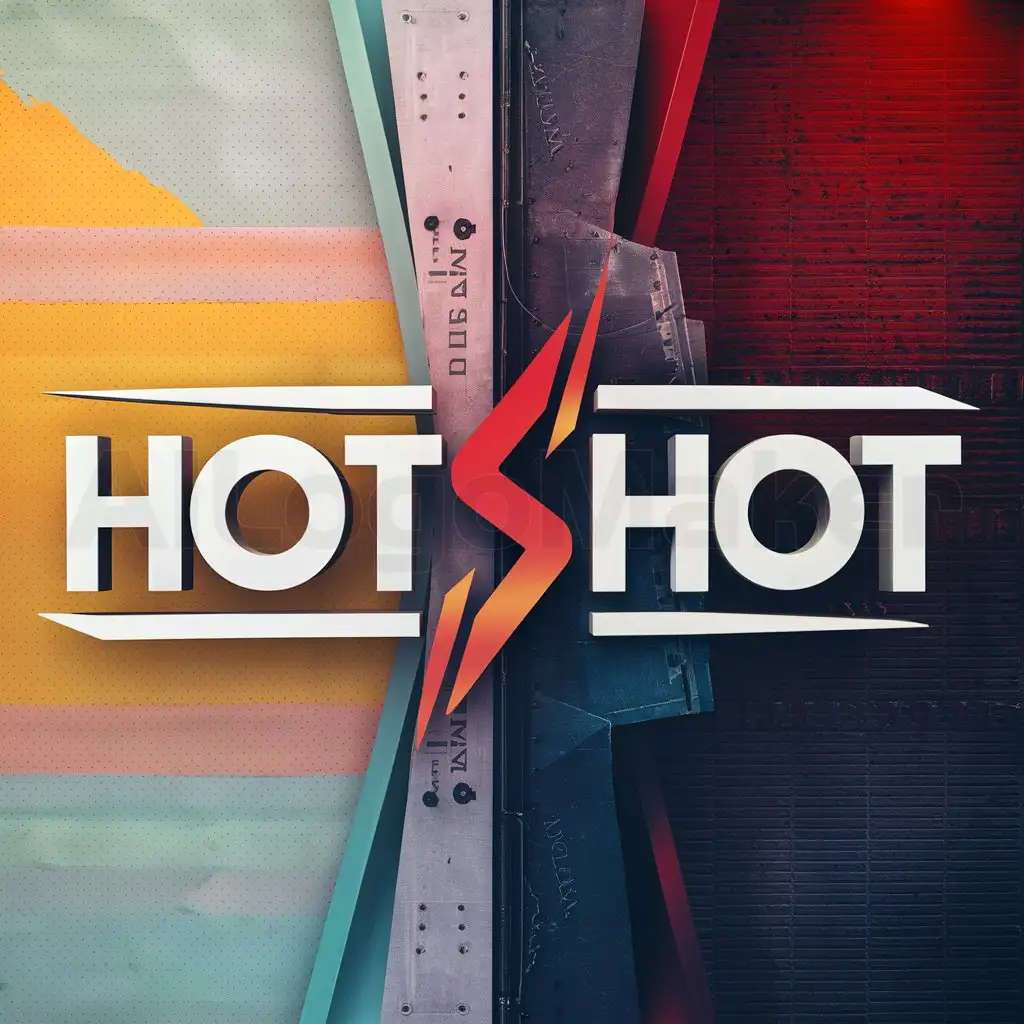 a logo design,with the text "HOTSHOT", main symbol:left side Bright pastel background and the right side Dark-toned red background with urban textures with the S as the connecting center point,complex,clear background