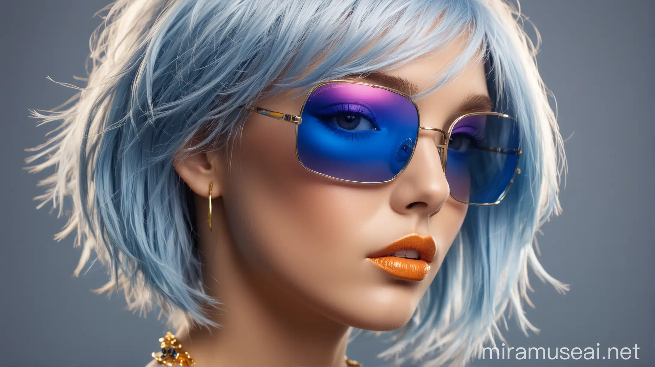 Colorful Sunglass Fashion Portrait with Silver and Blue Hair