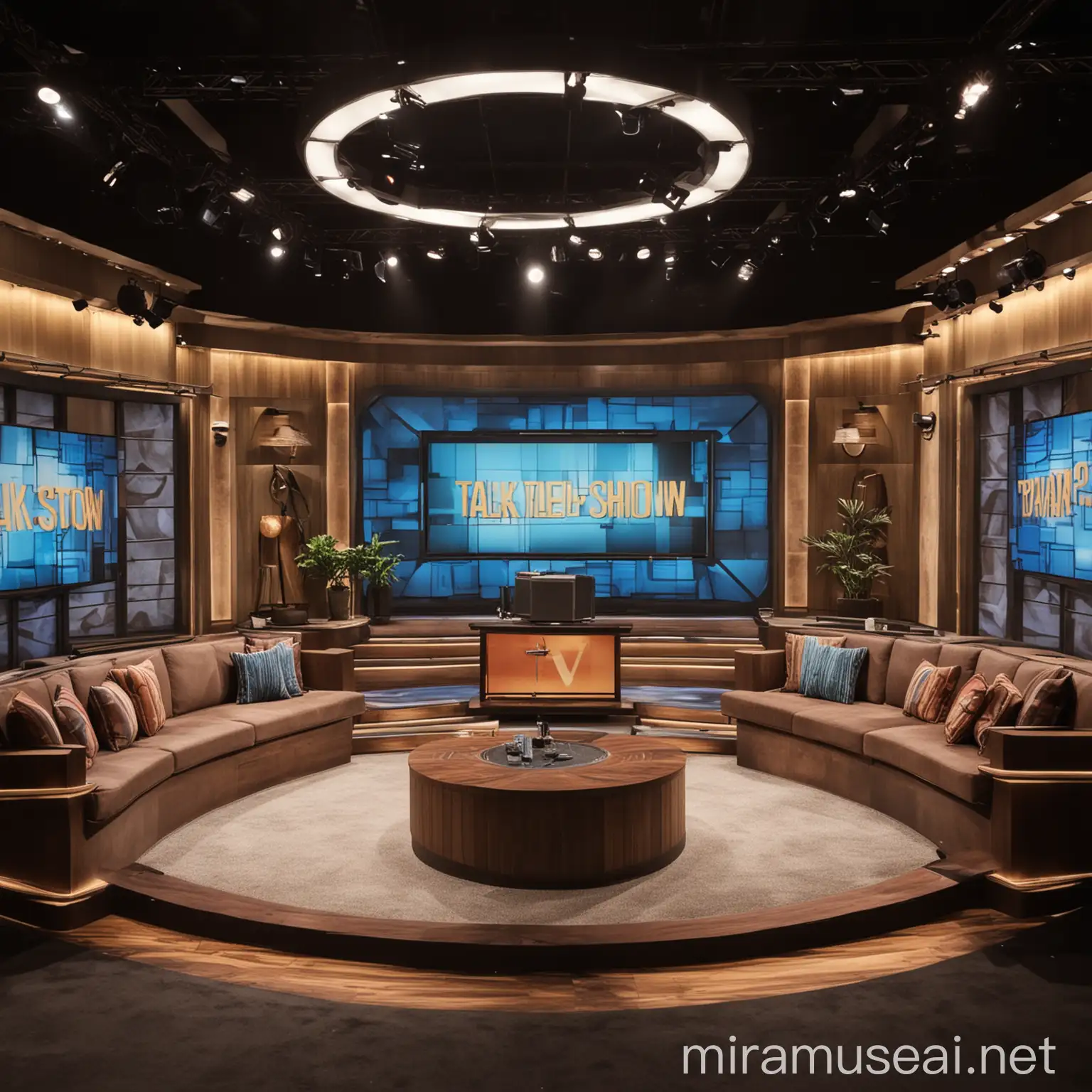 Debate Talk Show Set Design with Television Studio Ambiance