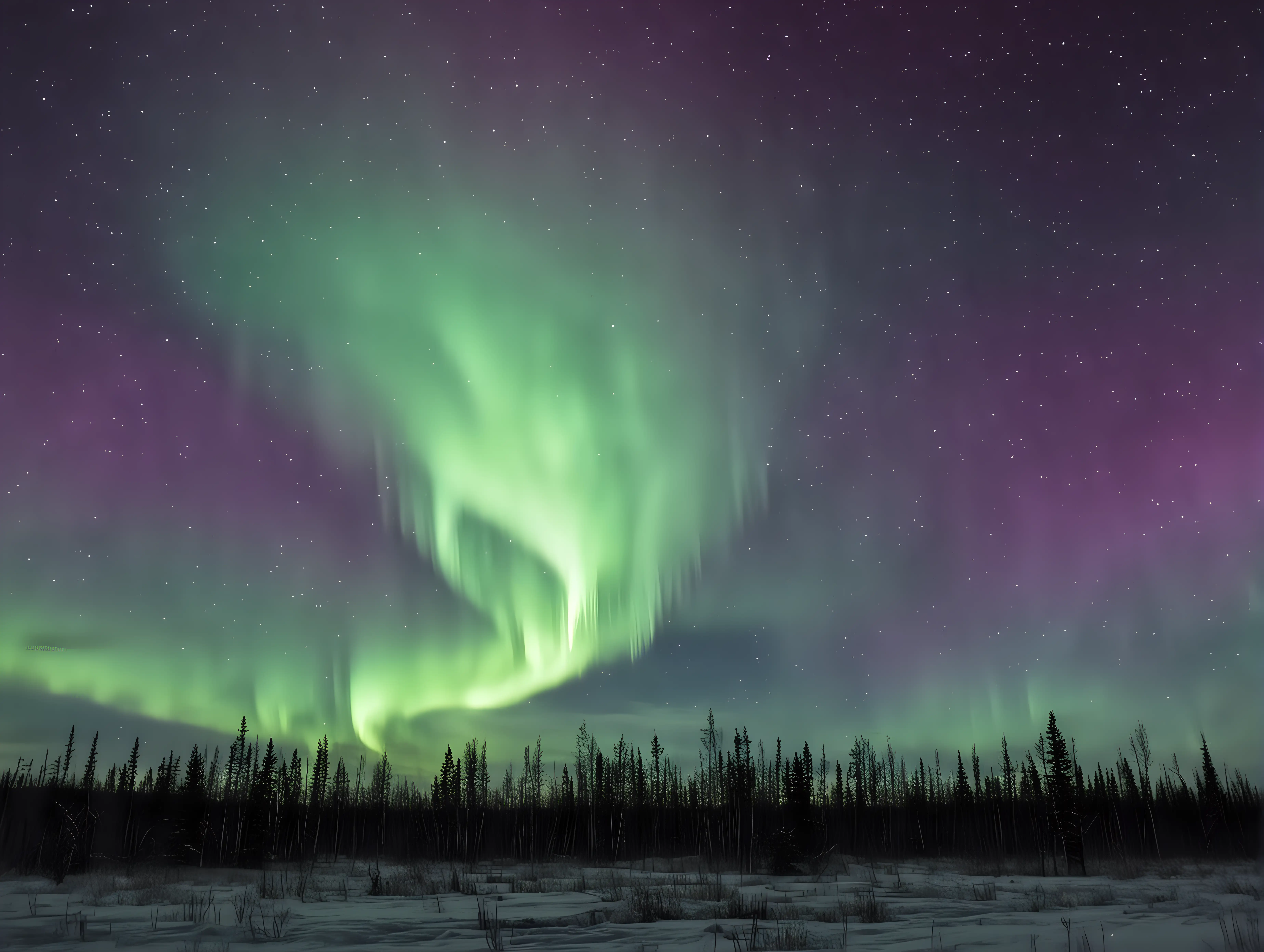 Sky Only View of Northern Lights in Purplish and Greenish Colors