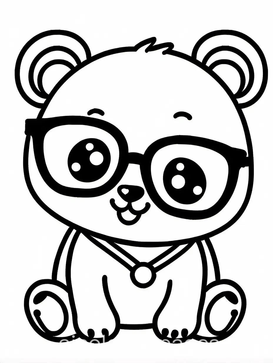 baby panda wearing glasses, Coloring Page, black and white, line art, white background, Simplicity, Ample White Space. The background of the coloring page is plain white to make it easy for young children to color within the lines. The outlines of all the subjects are easy to distinguish, making it simple for kids to color without too much difficulty, Coloring Page, black and white, line art, white background, Simplicity, Ample White Space. The background of the coloring page is plain white to make it easy for young children to color within the lines. The outlines of all the subjects are easy to distinguish, making it simple for kids to color without too much difficulty