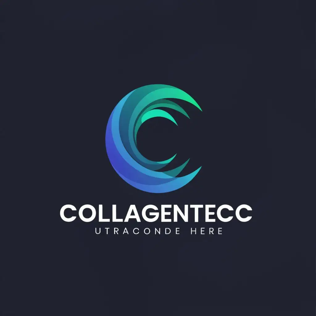 a logo design,with the text "CollagenTec", main symbol:Stylized letter "C" surrounded by waves symbolizing ultrasound. The waves smoothly transform into a structure resembling a sheet of collagen film, emphasizing the technological and innovative nature of the product.,Minimalistic,be used in Technology industry,clear background