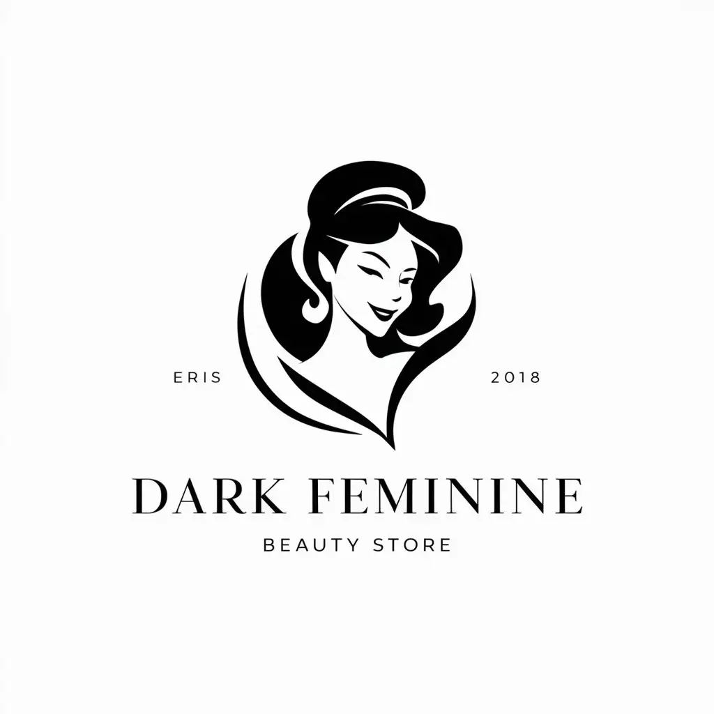 a logo design,with the text "DarkBeau Store", main symbol:Vitalizing silhouette spirit of goddess Eris enchanting and attractive, elegant and exciting, sexual, text: 'Dark Feminine Beauty Store',Minimalistic,clear background