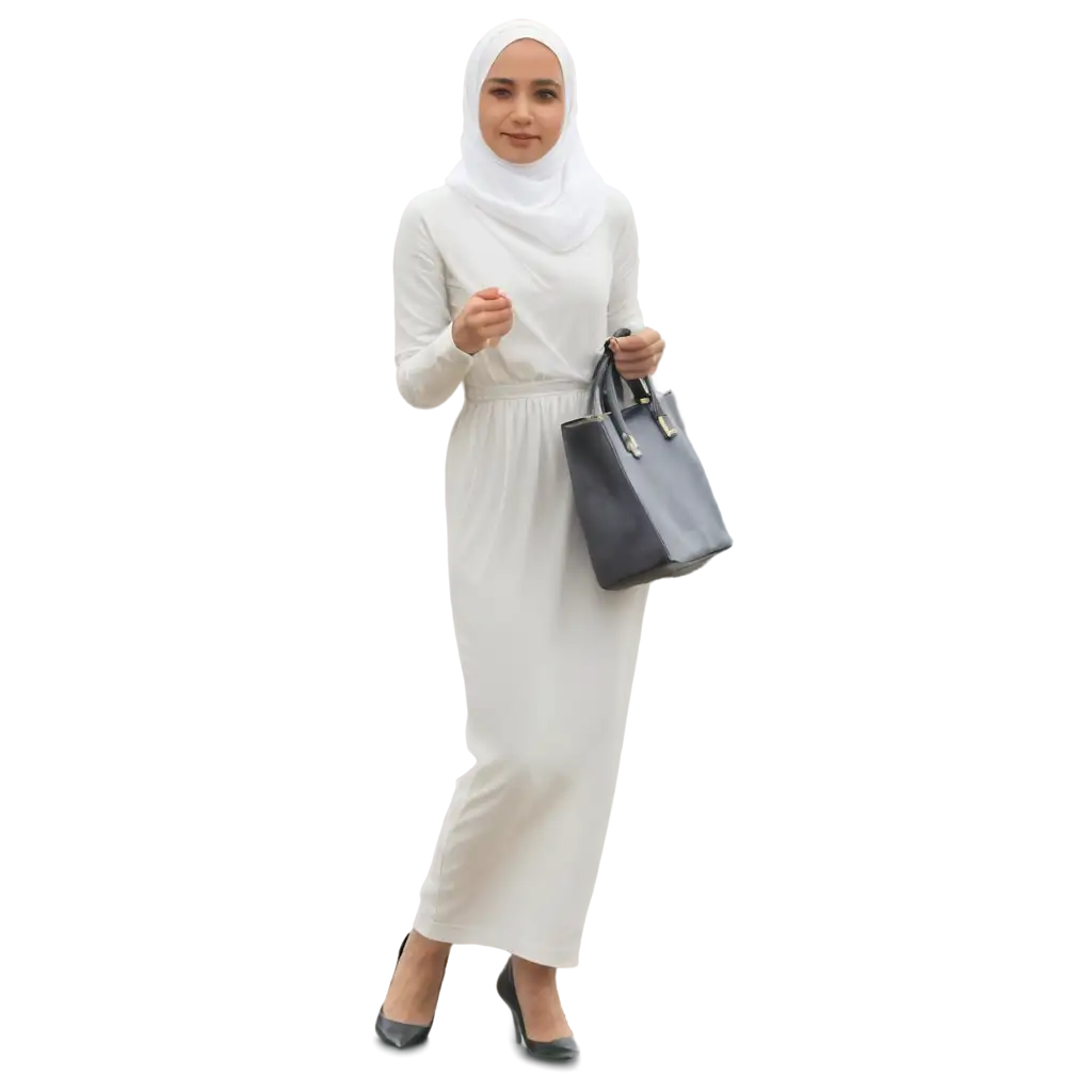 woman using hijab white dress full


