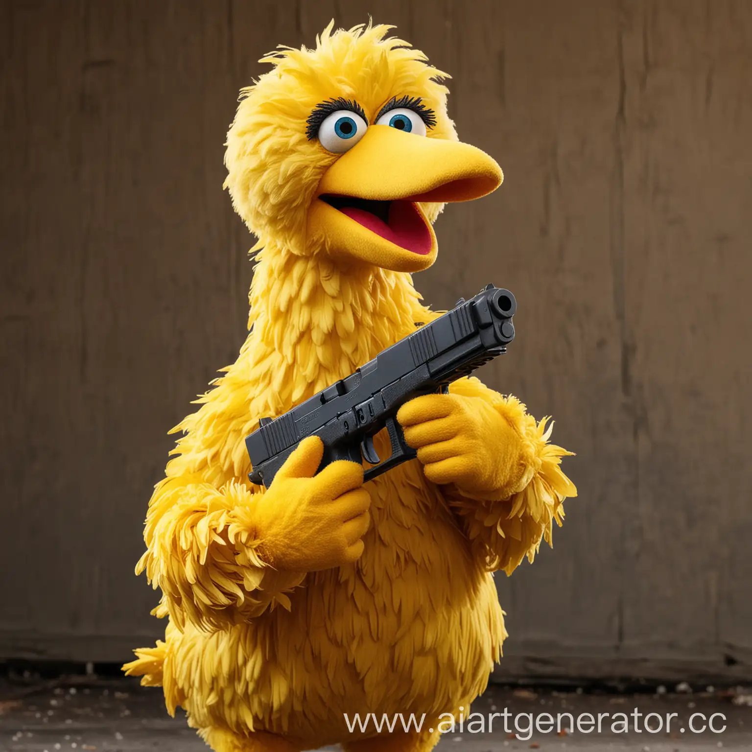 Big bird from sesame street with glock 17