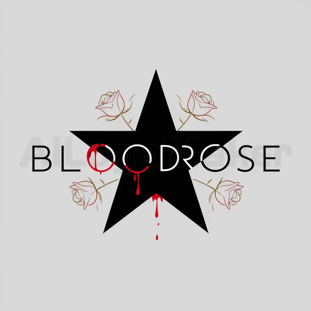 a logo design,with the text "Bloodrose", main symbol:Black Y2K star,blood in text,roses,Minimalistic,be used in Internet industry,clear background