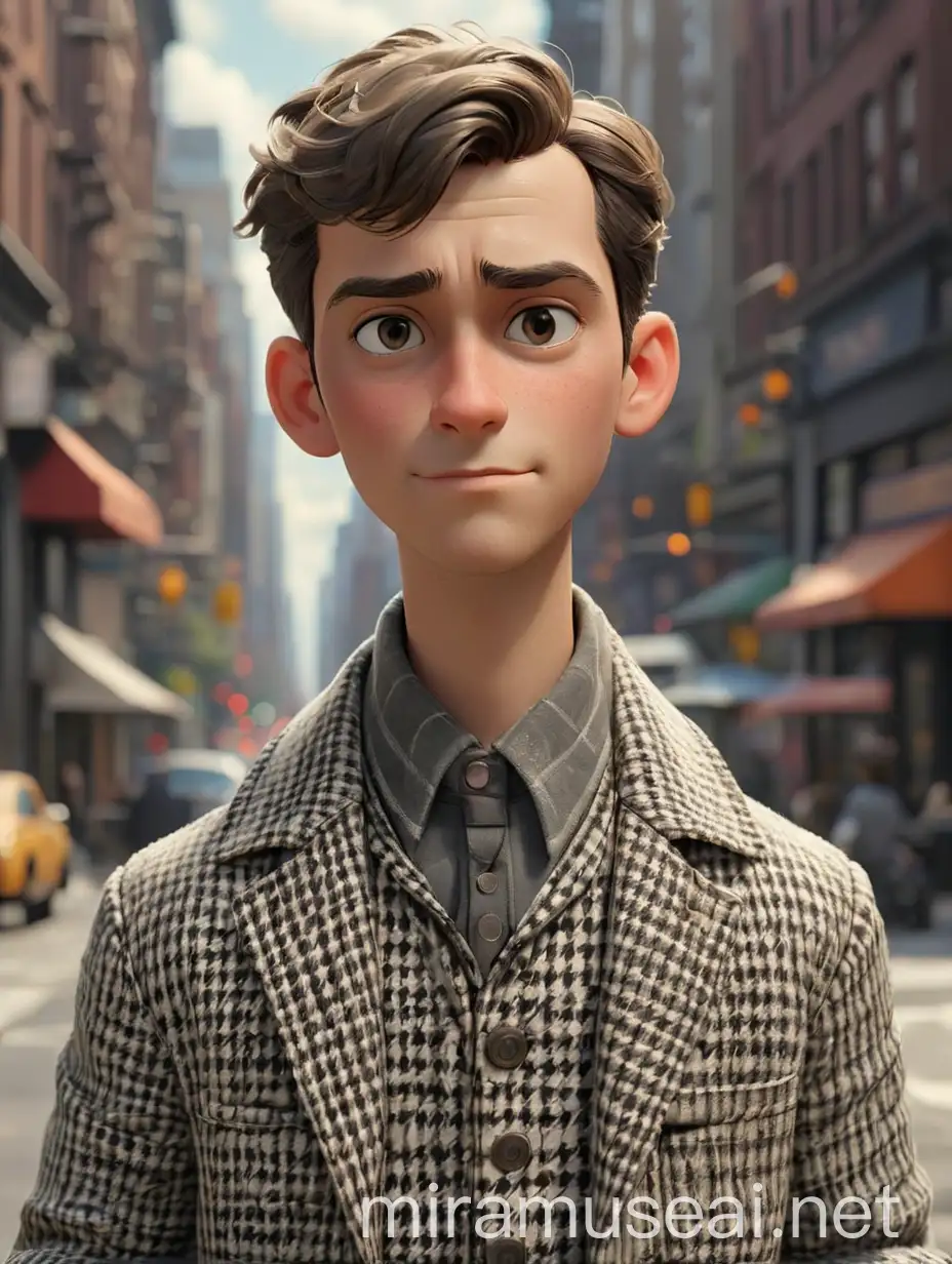 1920s Street Youth in Houndstooth Jacket New York City 3D Pixar Style