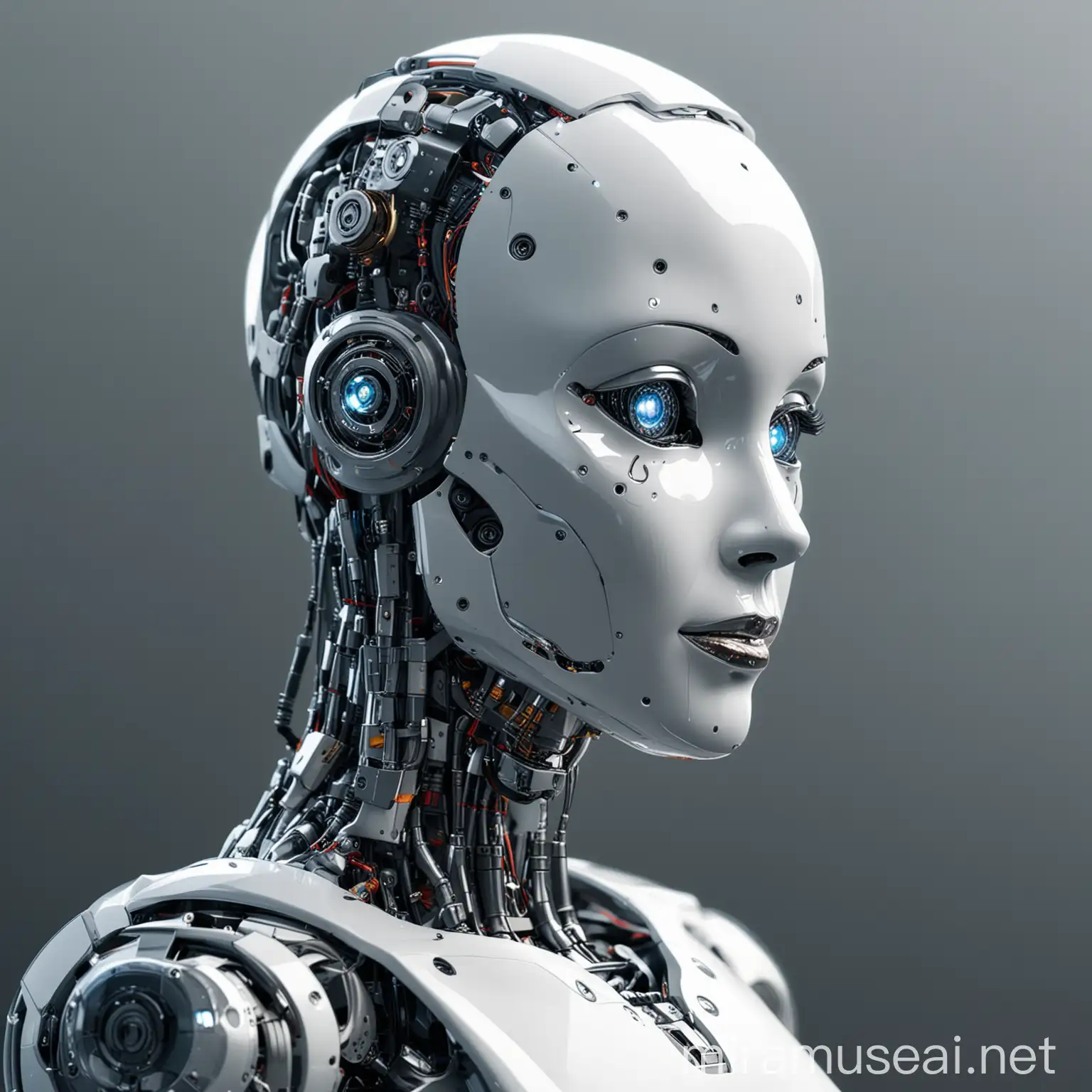 Futuristic AI Robot Performing Complex Tasks in Technological Environment