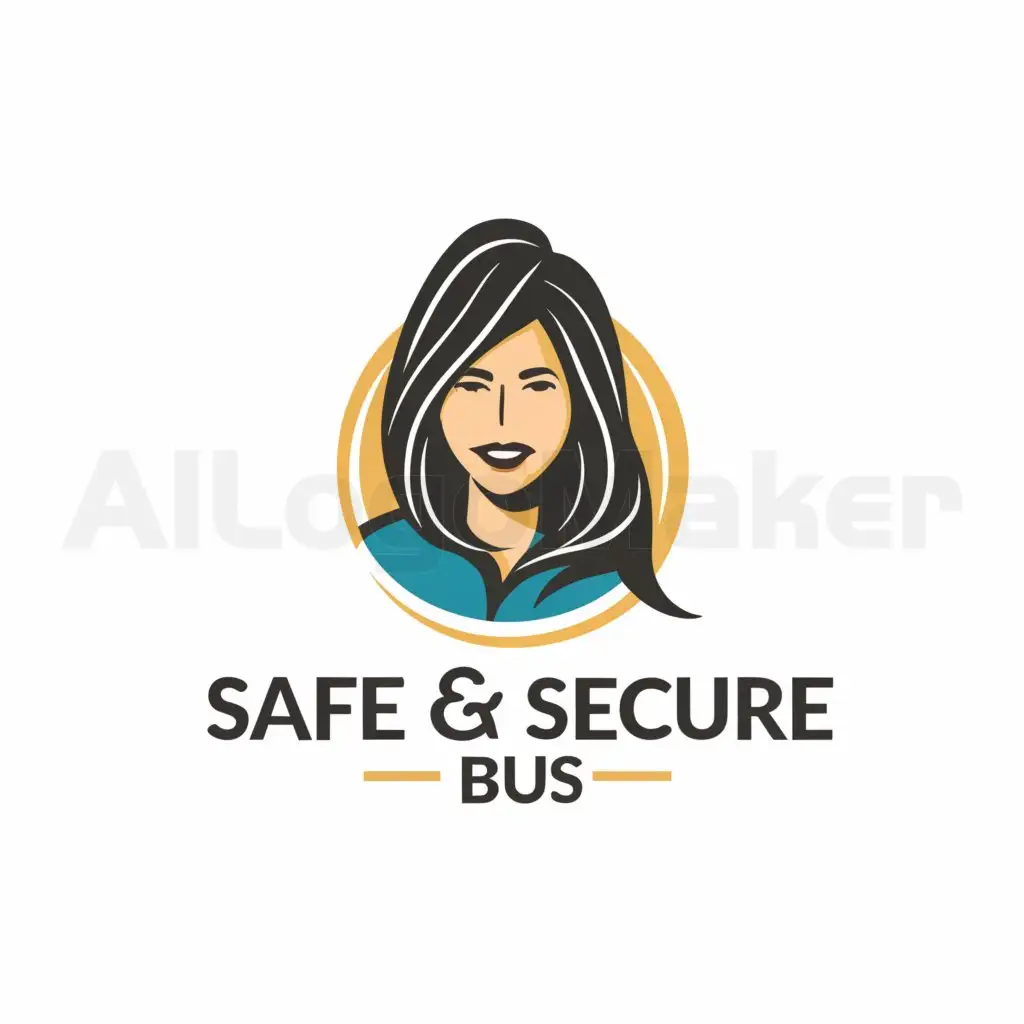 a logo design,with the text "safe&secure bus", main symbol:woman smiling,Moderate,be used in Travel industry,clear background