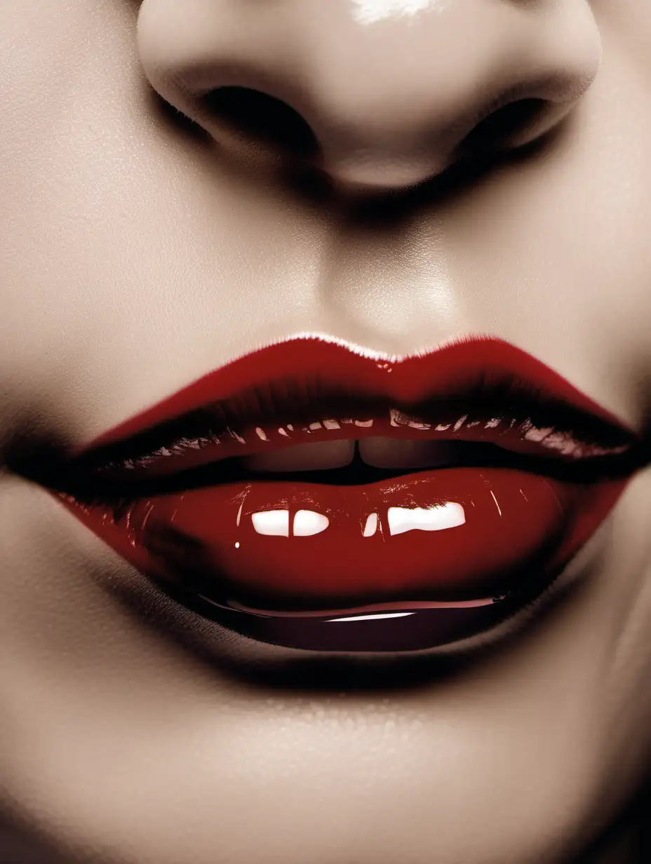 Seductively Smirking Lips with Glossy Black and Red Hues
