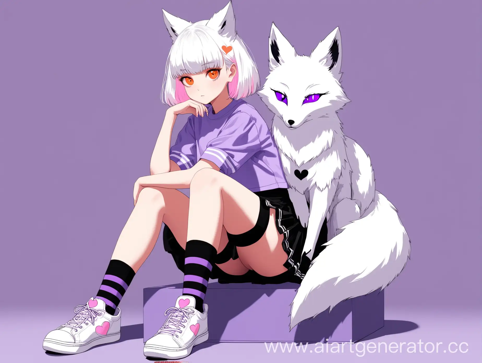 Serious-Girl-with-Short-White-Hair-and-Fox-Companion