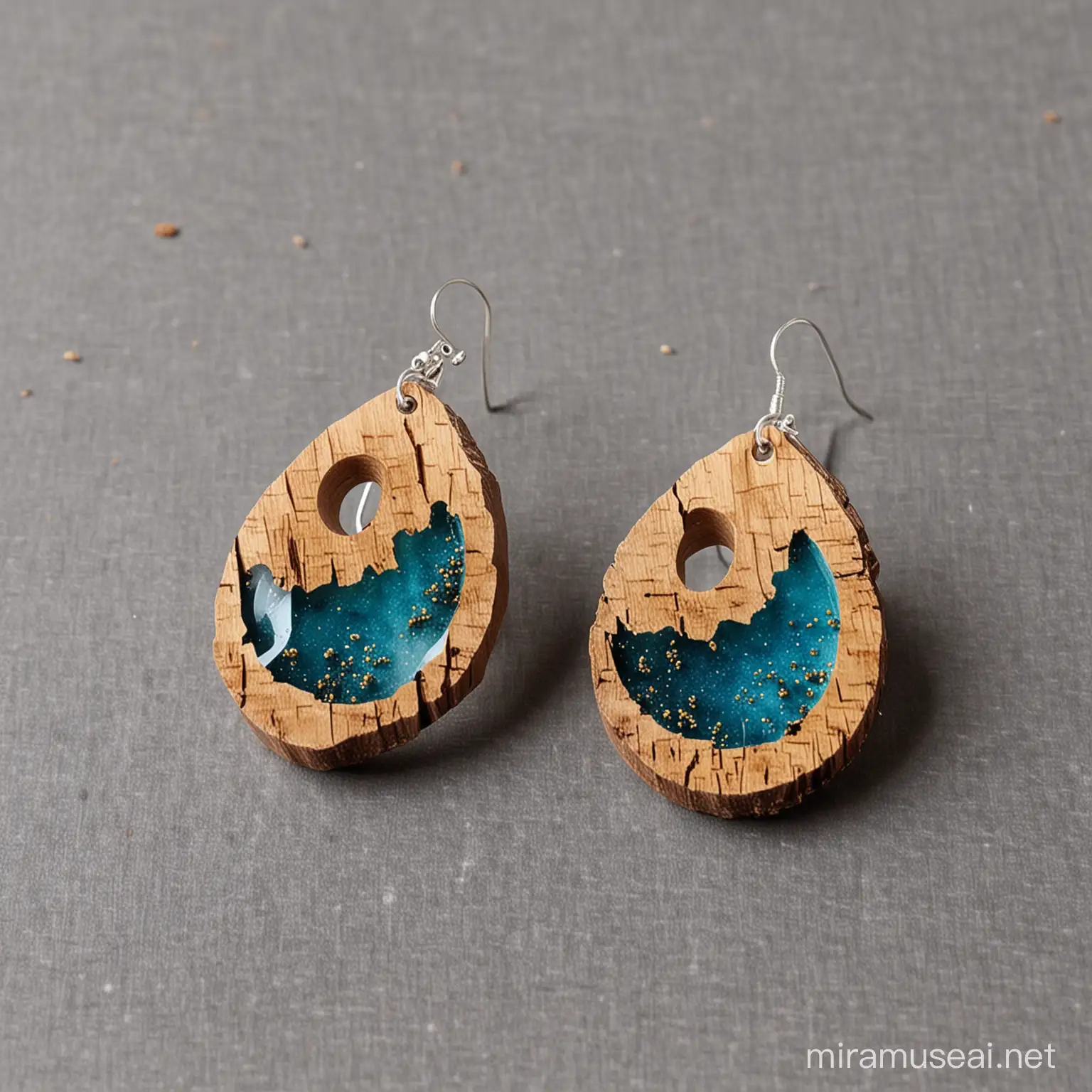 resin earrings with piece of wood