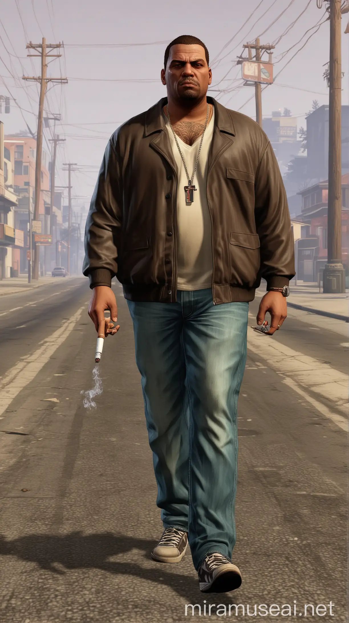 Urban Scene GTA Character Walking Down Street with Large Joint