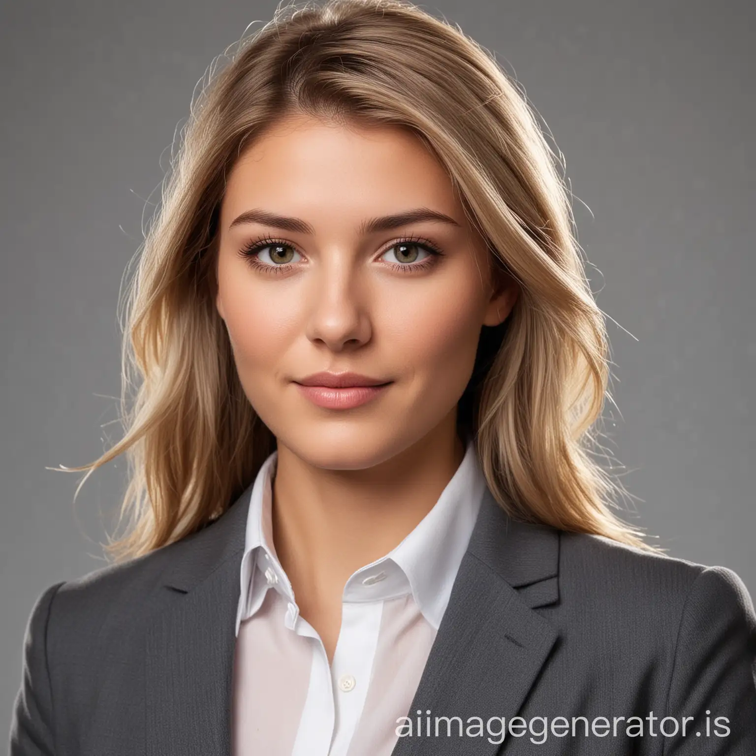 Create a professional headshot of a young, confident individual suitable for a resume profile picture. The person should be dressed in business casual attire, such as a neatly pressed shirt or blouse, and should have a friendly, approachable expression. The background should be simple and neutral, such as a light gray or white, to keep the focus on the individual. The lighting should be soft and even, highlighting the subject's face without harsh shadows.