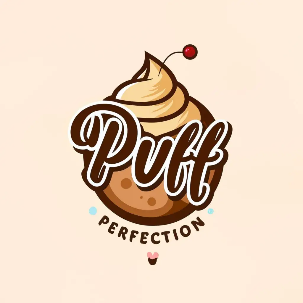 a logo design,with the text "Puff perfection", main symbol:A cream puff,complex,clear background