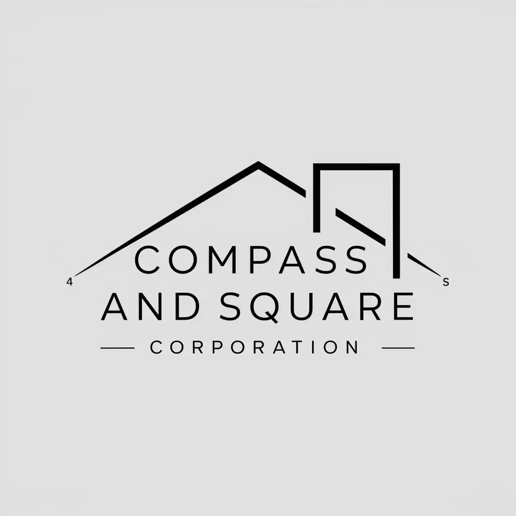 a logo design,with the text 'Compass and Square Corporation', main symbol:Math Compass as the roof and a Square as the chimney,Minimalistic,be used in Construction industry,clear background