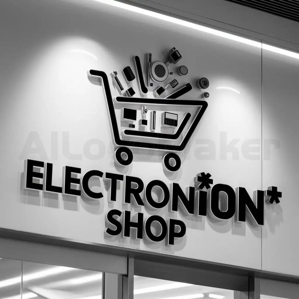 a logo design,with the text "ELECTRONION*Shop", main symbol:shopping cart,Moderate,be used in Retail industry,clear background