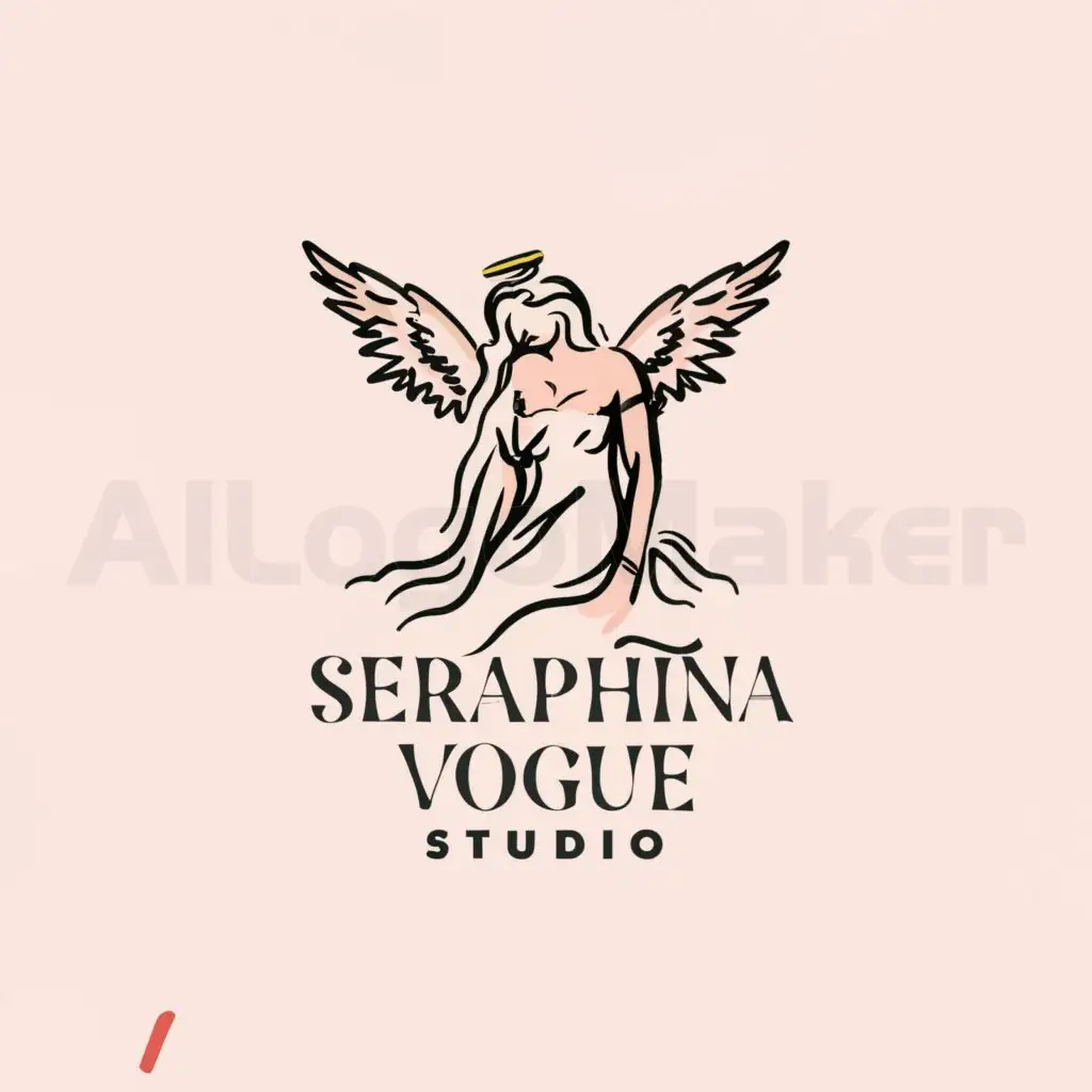 a logo design,with the text "seraphina vogue studio", main symbol:an angel putting on lipstick and wearing fashionable clothes,Minimalistic,be used in Beauty Spa industry,clear background