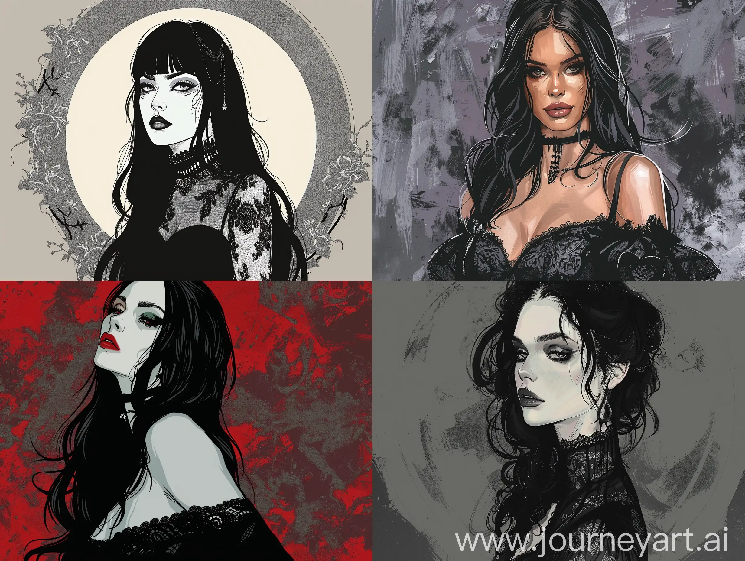 a beautiful goth woman, illustration