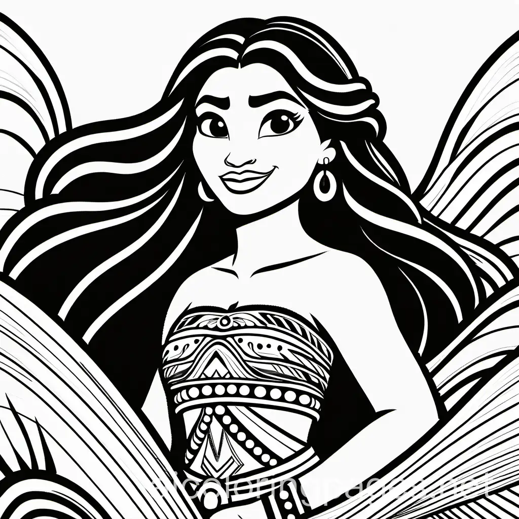 Moana Coloring Page Simple Black and White Line Art on White Background ...