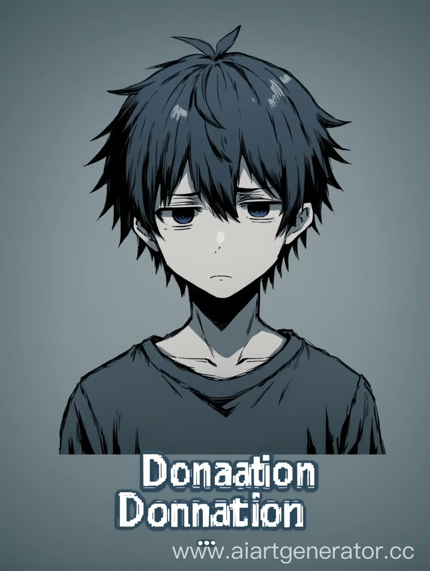кнопка доната с депрессивным аниме парнем в чб стиле