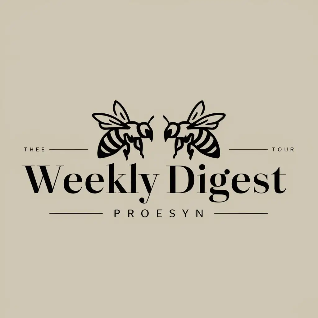 a logo design,with the text "WEEKLY DIGESTnNeweekly digest news", main symbol:main logo symbol will be two bees,Moderate,clear background