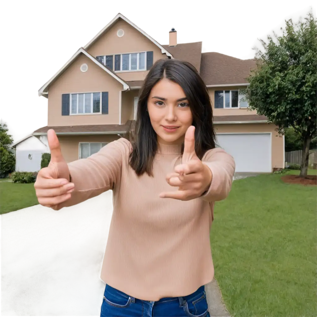 girl selfie photo with house background