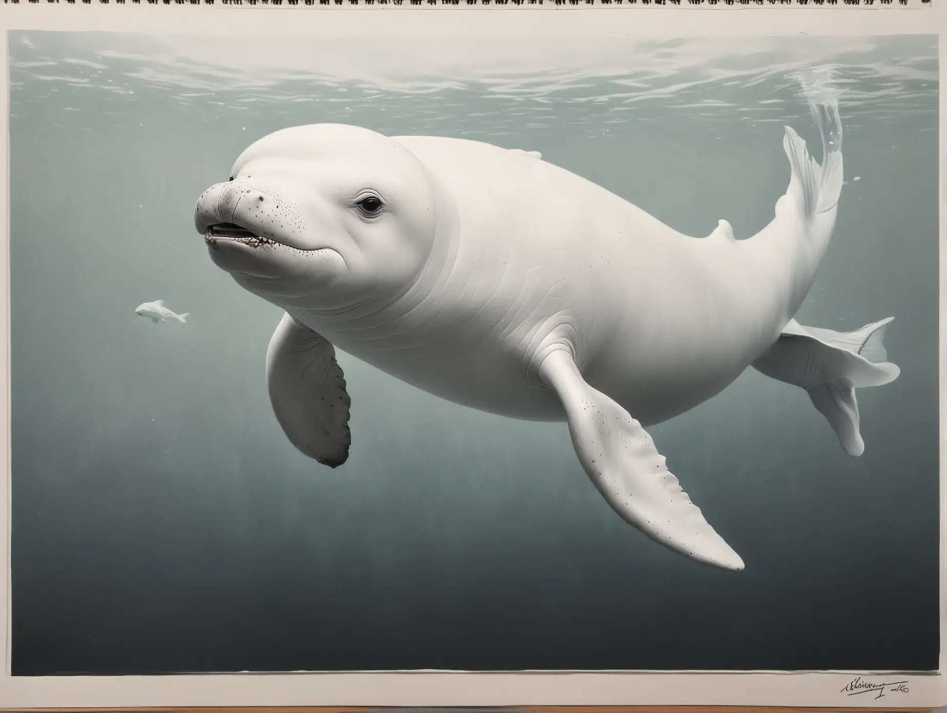 Majestic-Realistic-Drawing-of-a-Beluga-Whale-Swimming-in-Clear-Ocean-Waters