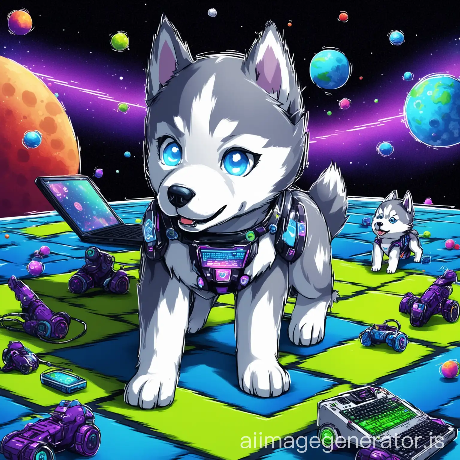 husky fantazy cyber puppy playing space
