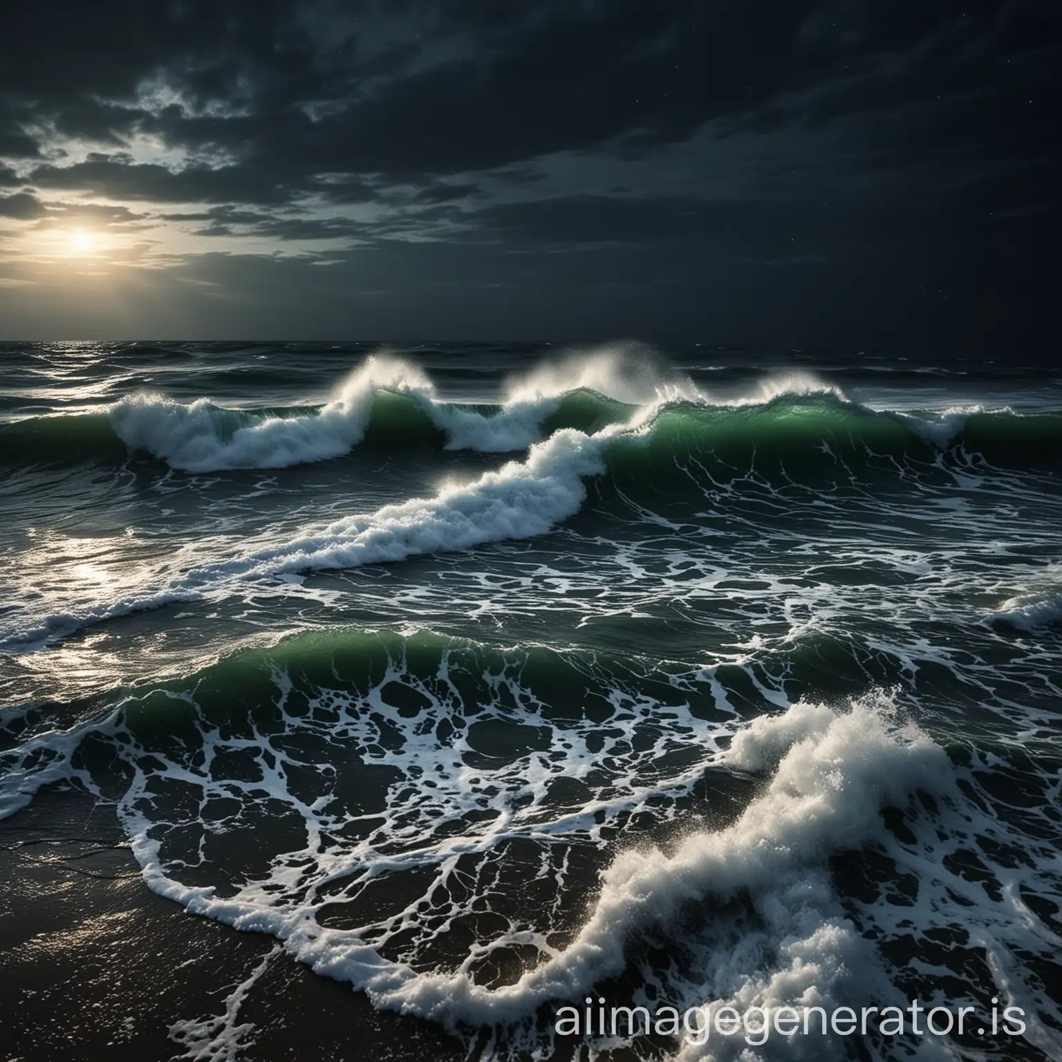 Mesmerizing-Night-Sea-Waves-Tranquil-Ocean-Scene-with-Moonlit-Waves