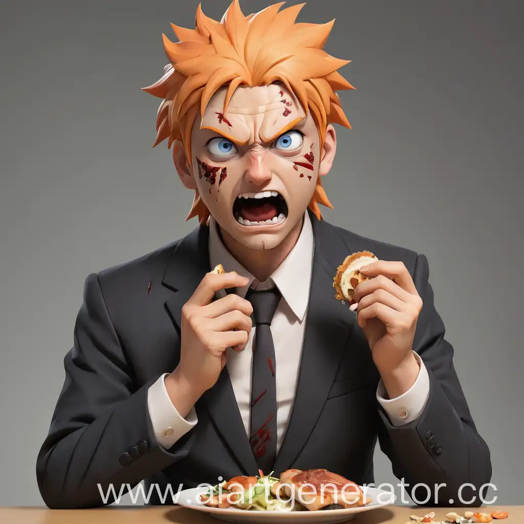 pain from naruto in business suit eating russian borstch