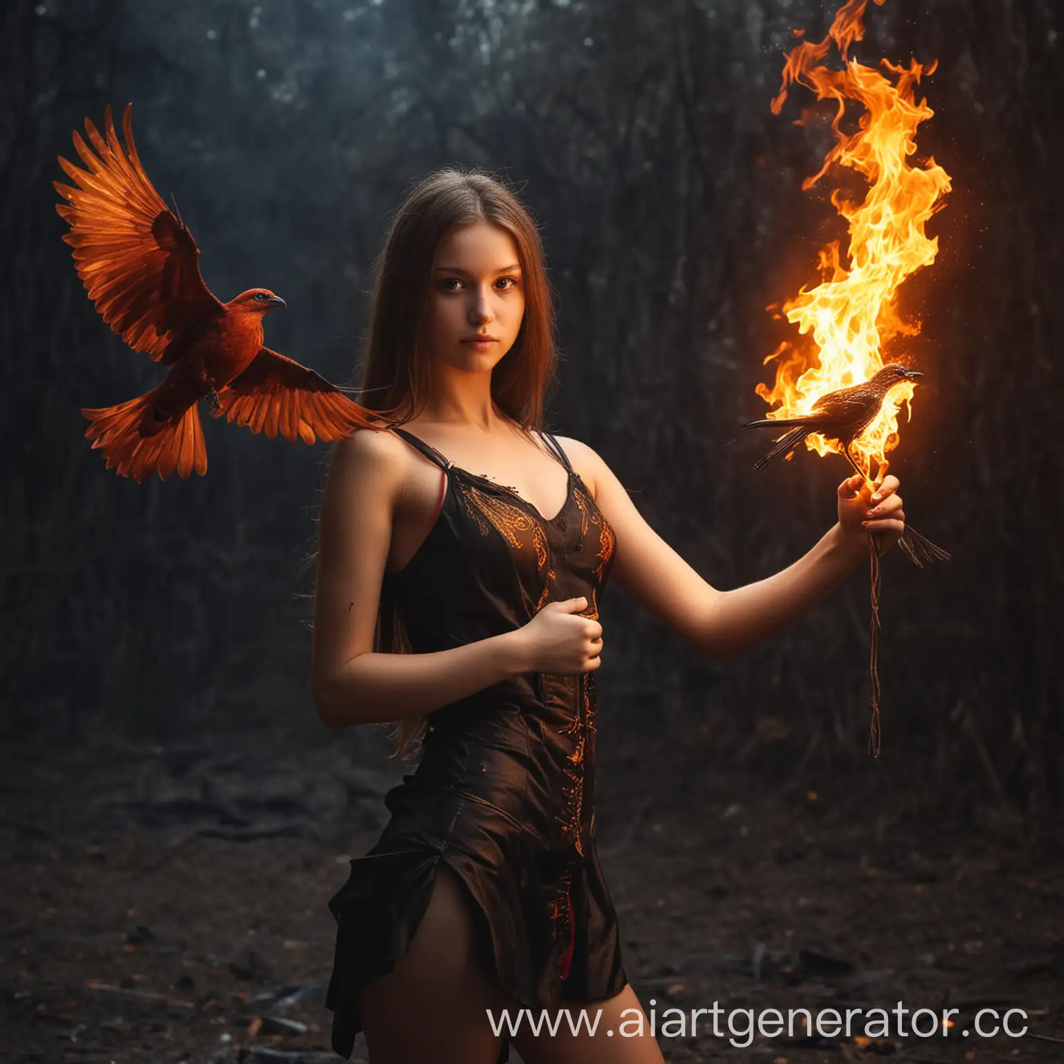 Young-Girl-with-Mythical-Firebird-Companion