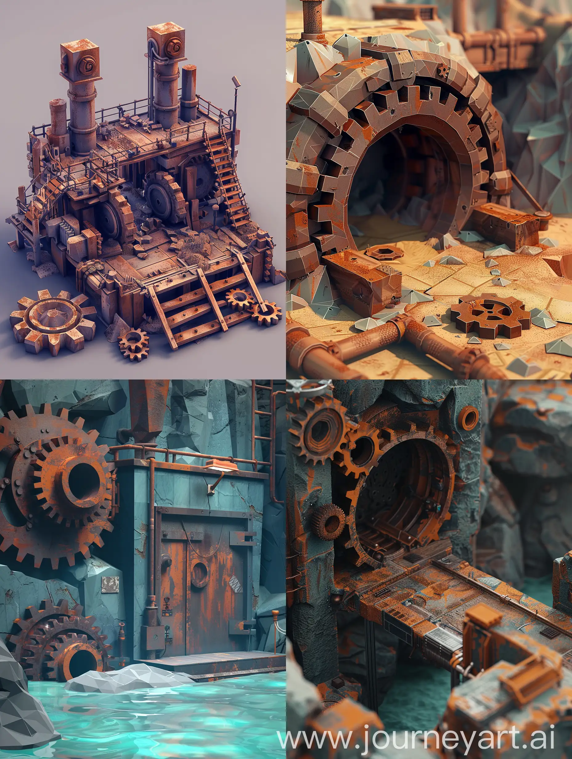 Rusty-Gears-Mechanisms-Low-Poly-3D-Game-Location-Design