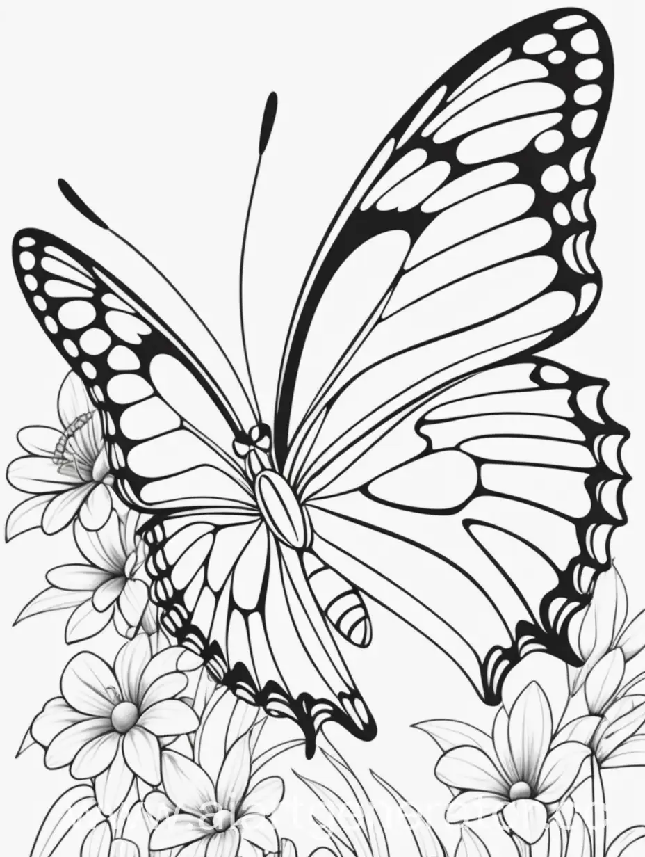 детская раскраска Бабочка черно белая без затенения только контуры минимум деталей минимум оттенков серого