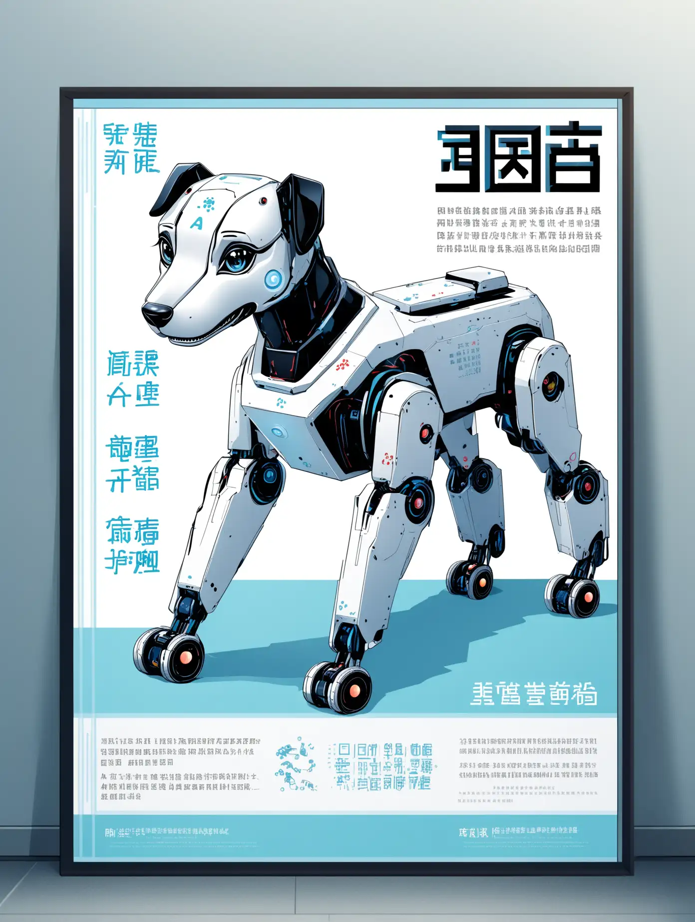 Design an engaging and educational poster featuring Chinese AI-powered robotic dogs, aimed at stimulating the interest of Chinese compulsory education students in artificial intelligence. The poster should convey the theme of AI and youth, and inspire a strong desire to learn about AI among students.