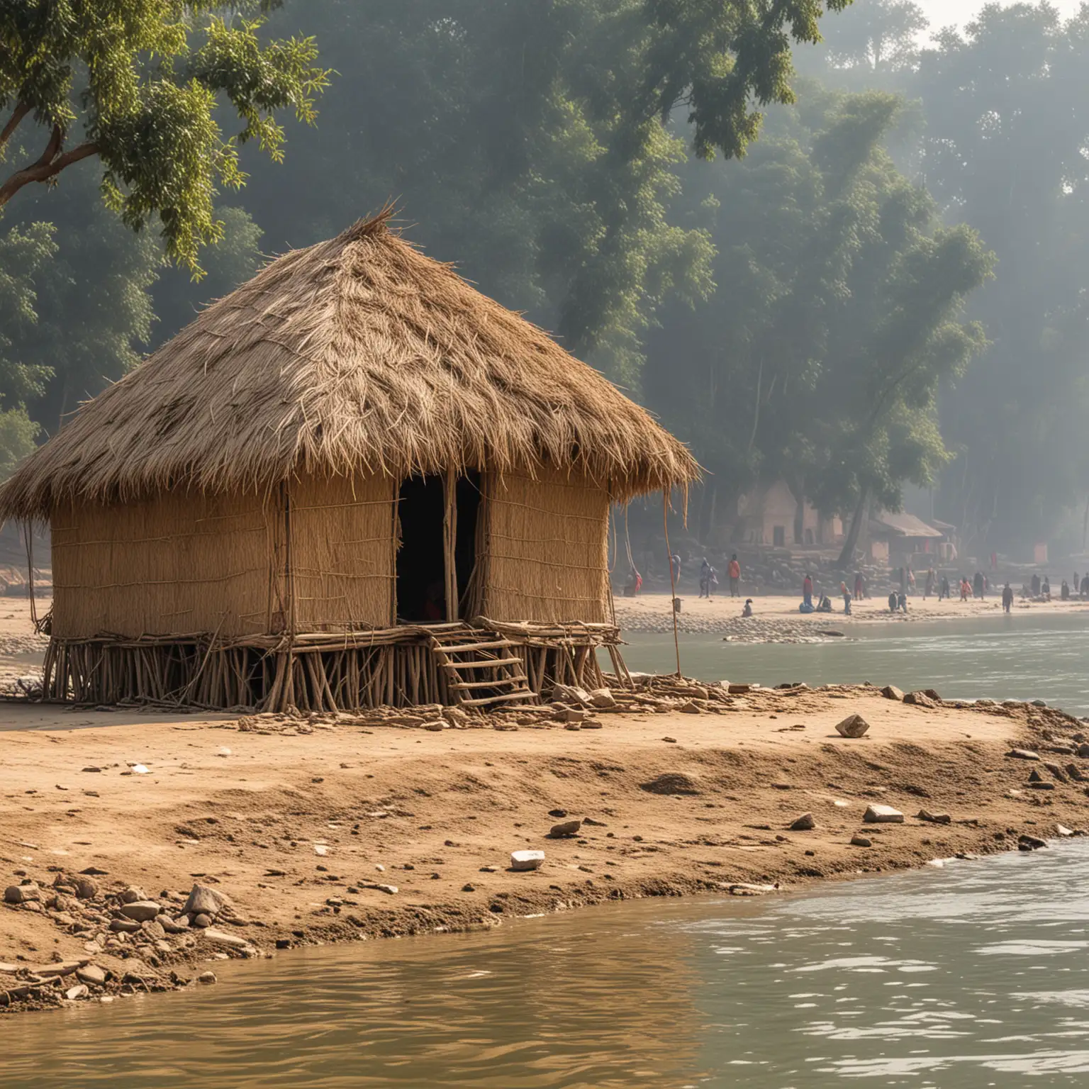 Traditional Straw Hut by the Ganges River