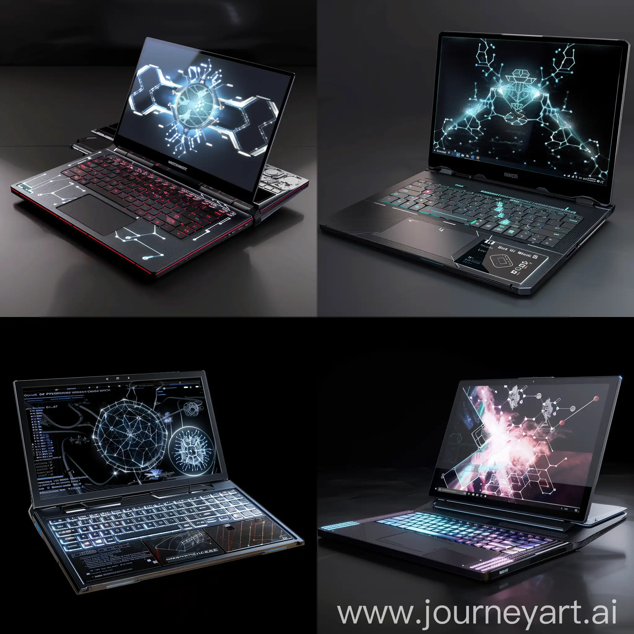 Futuristic laptop, in futuristic style, Quantum Computing Processor, Neural Processing Unit (NPU), Graphene-based Cooling System, Optical Data Transfer, DNA Data Storage, 3D Stacked Memory, Biometric Authentication at the Chip Level, Hydrogen Fuel Cell Battery, Quantum Encryption Module, Dynamic Adaptive Hardware, Flexible OLED Display, Holographic Projection Interface, Integrated LiDAR Sensor, Self-Healing Nanomaterials, Solar Panel Integrated Lid, Biometric Feedback Sensors, Dynamic E-Ink Keyboard, Wireless Charging Dock, Carbon Nanotube Reinforced Chassis, Integrated Drone Dock, Carbon Nanotube Chassis, Graphene-based Circuitry, Miniature Quantum Processors, Thin-film Batteries, Liquid Cooling System, MicroLED Display Panel, Solid-State Storage, Embedded Neural Processing Units (NPUs), 3D Stacked Memory Chips, Integrated Wi-Fi 6E Module, Carbon Fiber Shell, Nano-textured Finish, Slim Bezel Display, Magnetic Detachable Keyboard, Foldable Design, Aluminum Alloy Hinges, Integrated Kickstand, Miniaturized External GPU, Flexible Charging Cable, Embedded Biometric Sensors, unreal engine 5