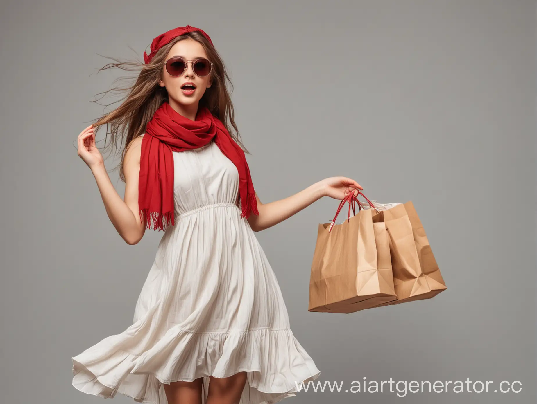 Stylish-Girl-with-Shopping-Bags-and-Windblown-Dress