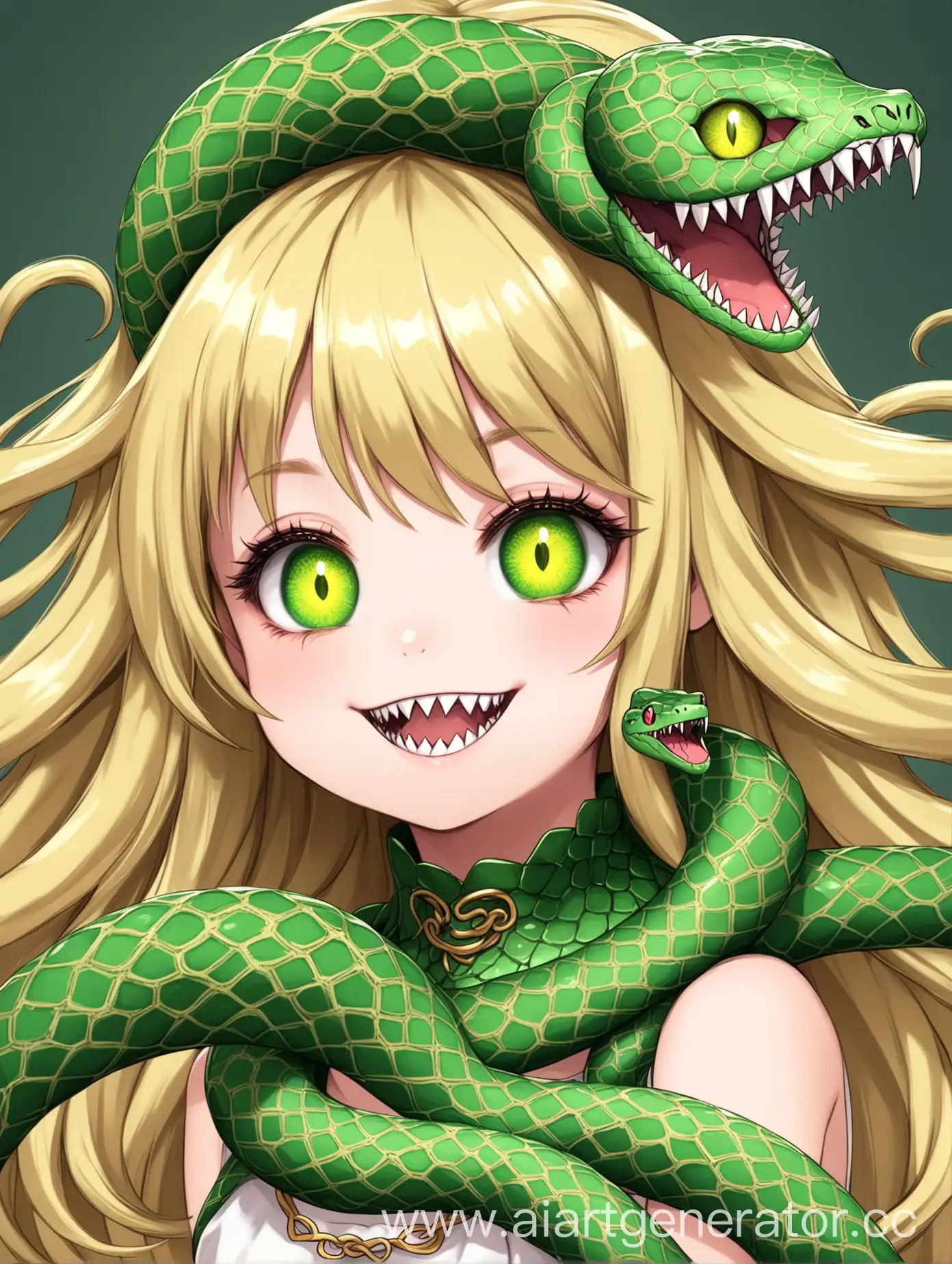 Cute-Blonde-and-Green-Haired-Loli-with-MedusaInspired-Snakes