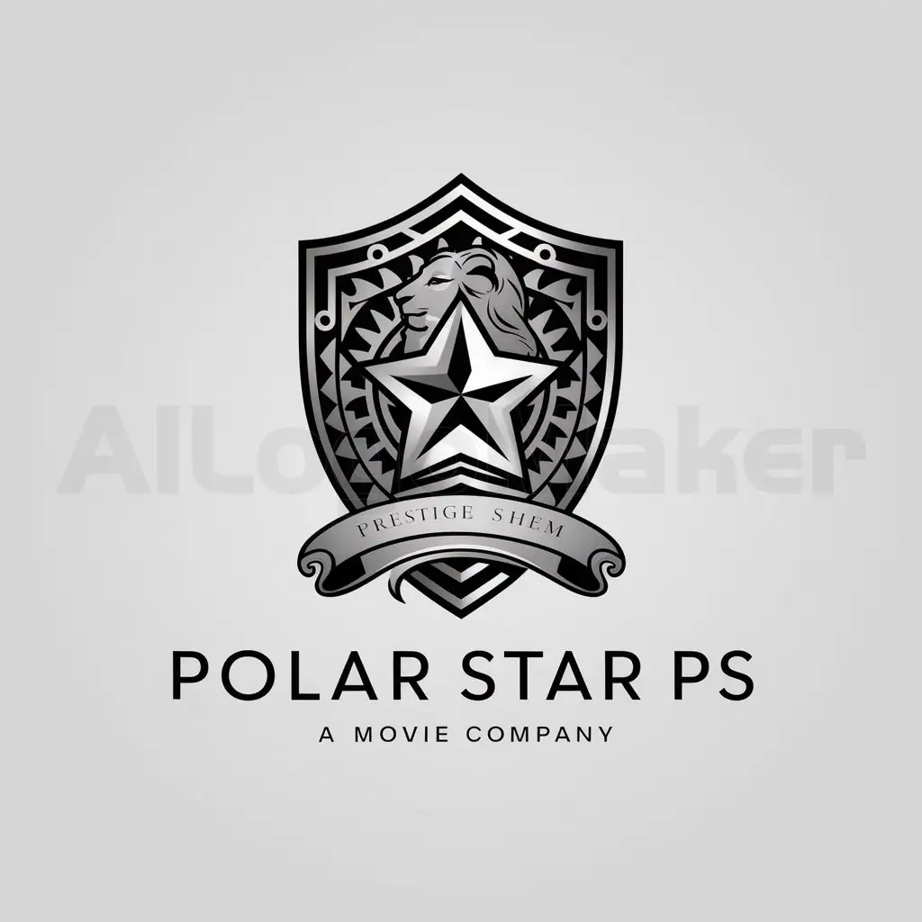 a logo design,with the text "Polar Star Ps", main symbol:emblem of a well-known, yet non-existent movie company in the form of a shield,complex,be used in kino industry,clear background