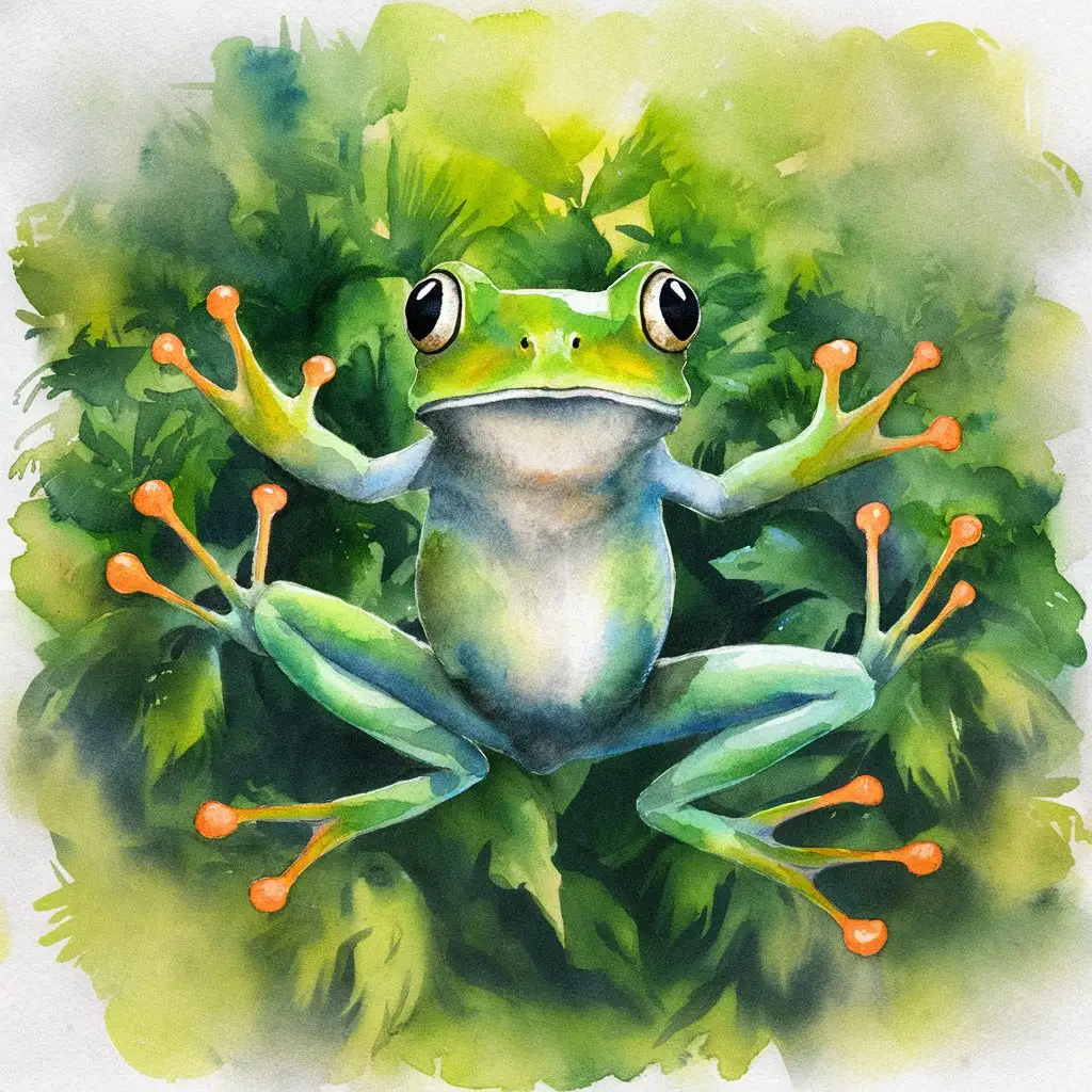 Colorful Treefrog Painting Vibrant Watercolor Portrait of a ForwardFacing Amphibian