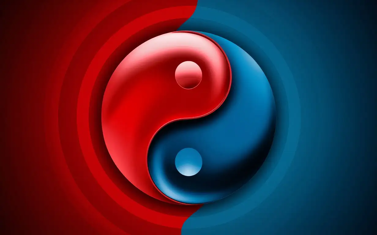 a picture of YinYang that use Red and Blue color palette