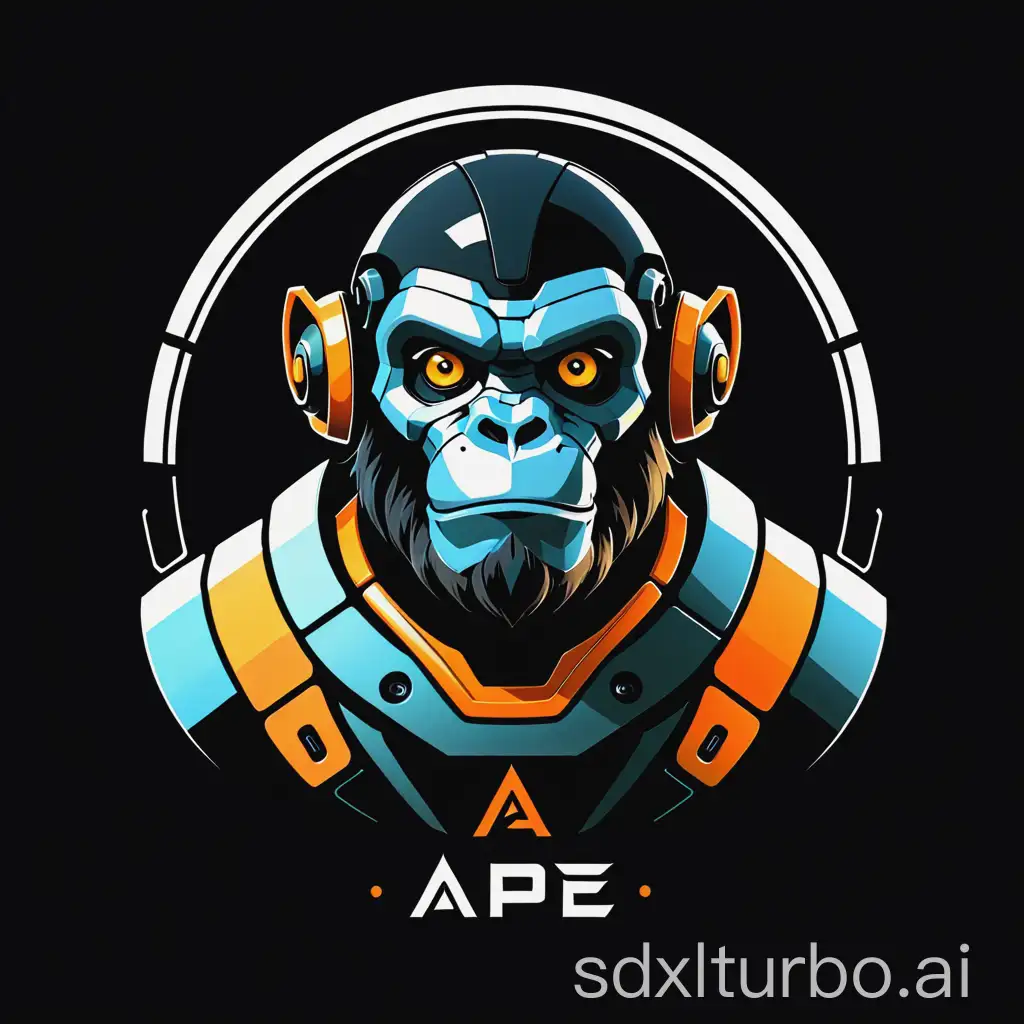 robot ape logo with simple colors black background
