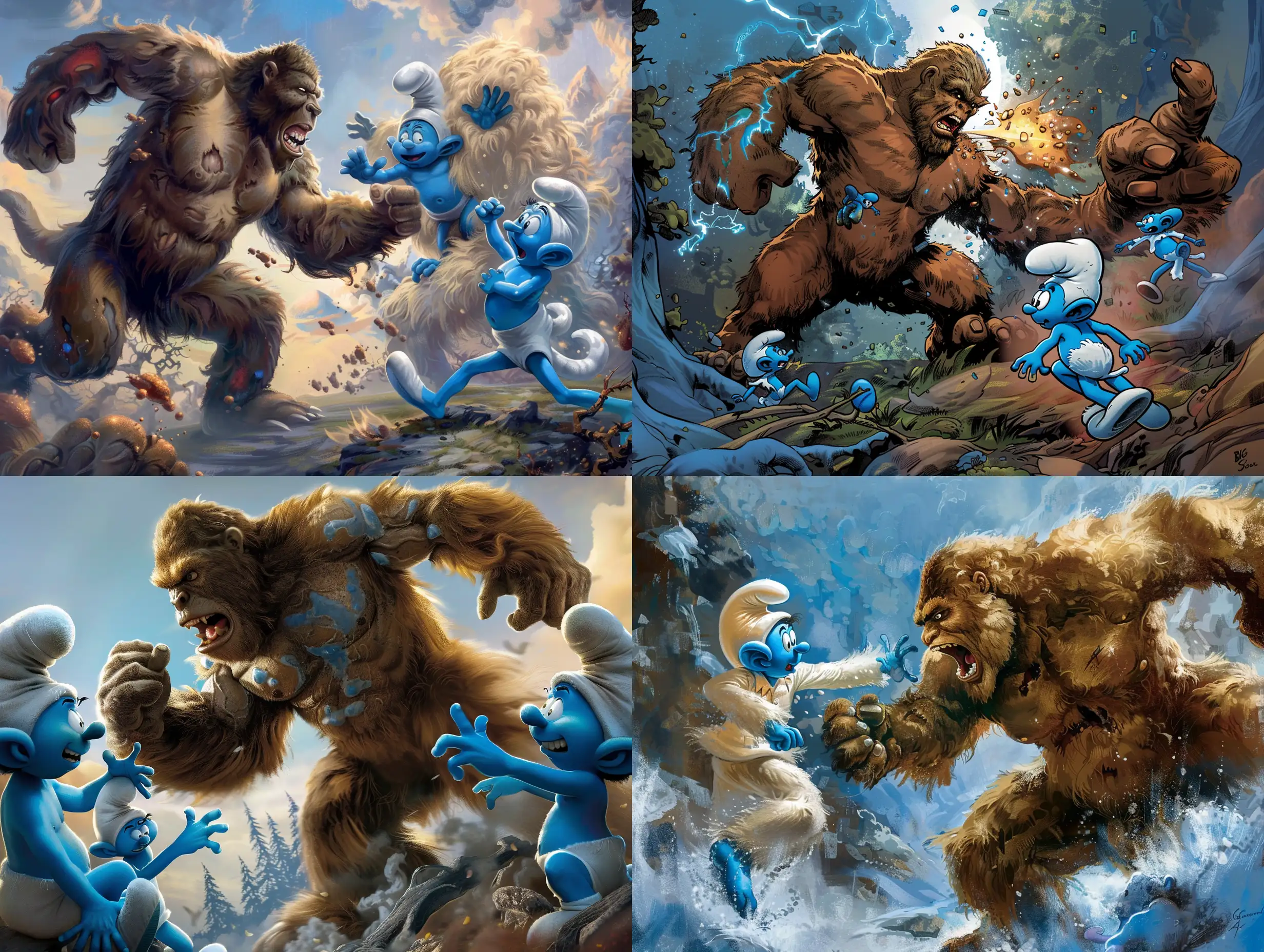 Epic-Battle-Bigfoot-vs-Smurfs-in-a-Forest-Showdown