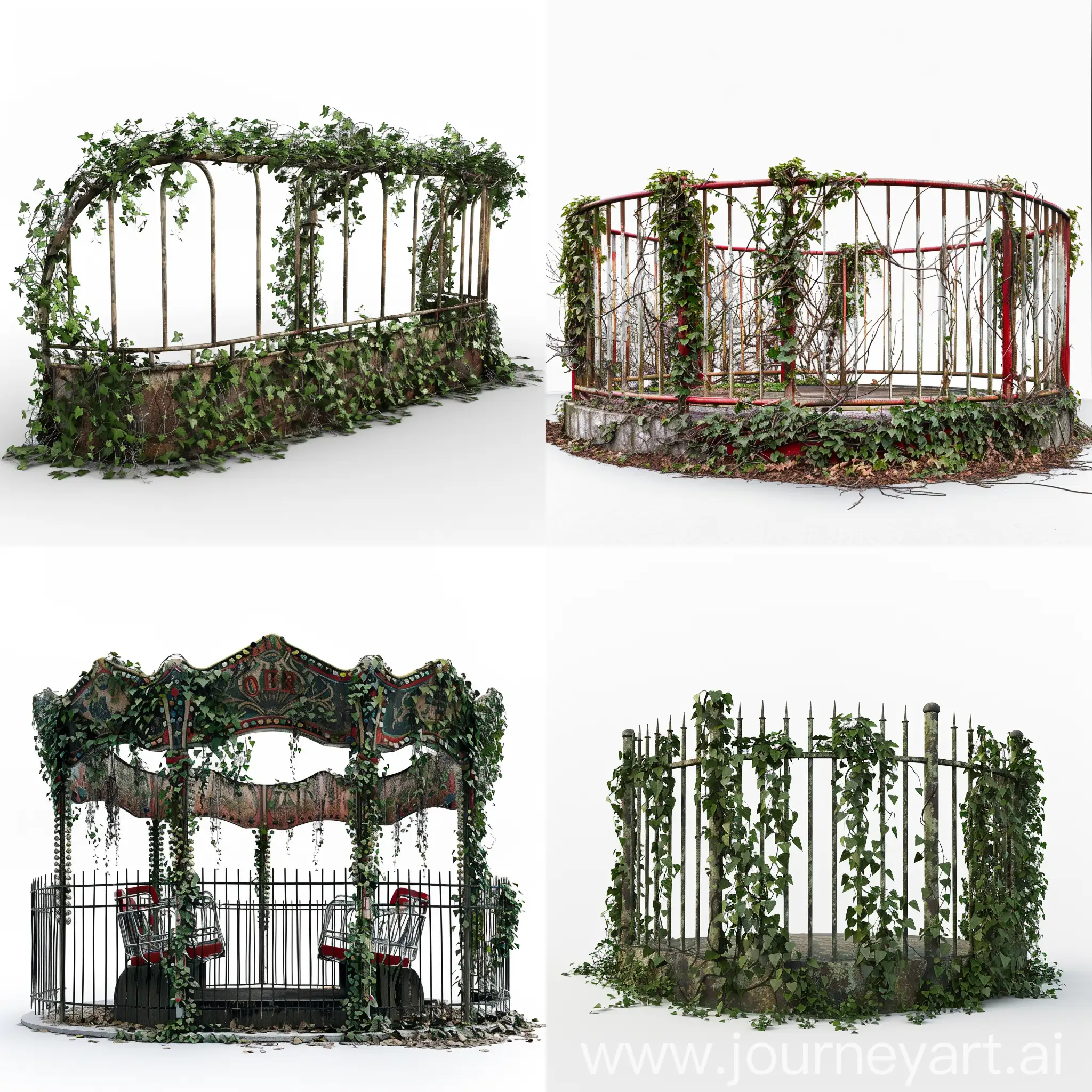 carnival ride fence. Covered with ivy. All on the white background with nothing around.