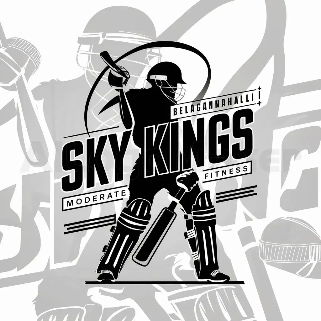a logo design,with the text "sky kings, Belaganahalli", main symbol:King cricket,Moderate,be used in Sports Fitness industry,clear background