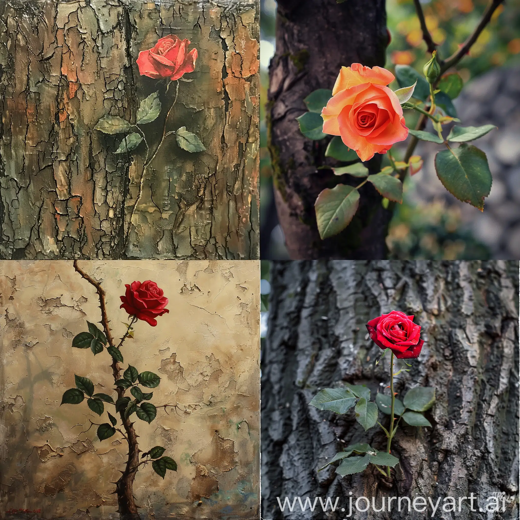 Elegant-Rose-Dance-on-Tree-Branch-in-Vibrant-Setting