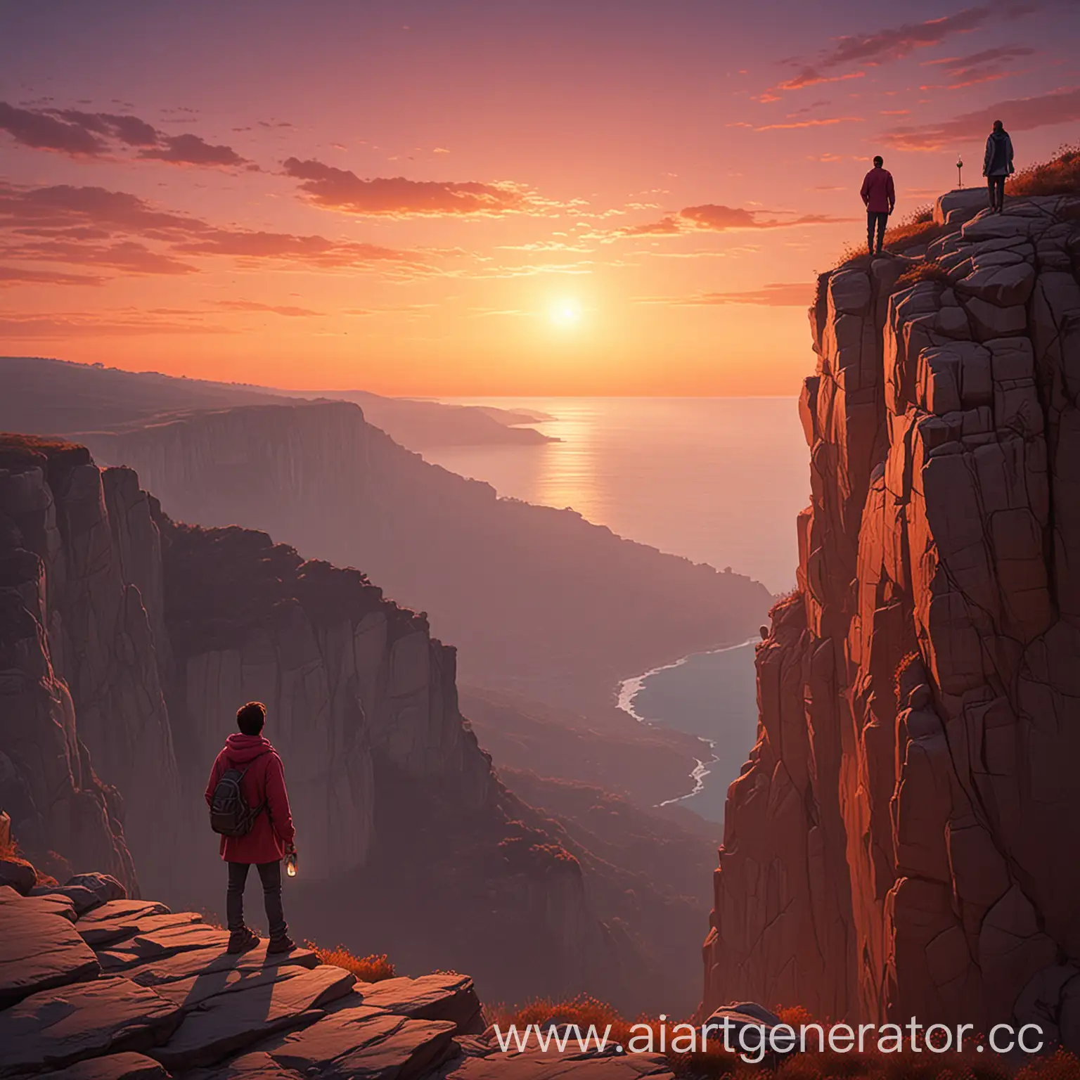 Image Concept:  Background: A serene landscape at sunrise or sunset, symbolizing a new beginning or the passage of time. Main Element: A person standing on a cliff or mountain edge, looking out over the horizon. The person is holding a lantern or a light source, symbolizing personal enlightenment and self-guidance. Additional Elements: Below the cliff, there are shadowy figures moving in the same direction, representing conformity and the masses. The person on the cliff stands apart, symbolizing individuality and unique path. Text: The phrase "Your time is limited, don't waste it living someone else's life" is integrated into the sky or horizon, with a gradient that blends naturally with the sunrise/sunset colors. Color Palette:  Main colors: Warm tones of sunrise/sunset (oranges, pinks, purples) to create an inspirational and hopeful mood. Accent colors: The light from the lantern or light source is a bright, distinct color (like white or golden) to draw attention to the person and their unique path. Composition Tips:  The person on the cliff should be the focal point, with the landscape and the shadowy figures providing context but not overwhelming the main message. Use soft gradients and blending to ensure the text is readable but feels like a natural part of the image. This concept highlights the theme of individuality and the importance of following one's own path, set against the backdrop of a beautiful and timeless landscape.